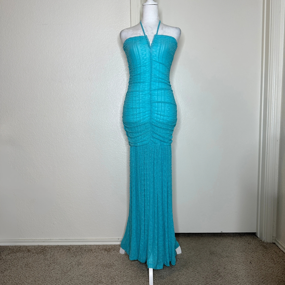 Ganni Stretch Lace Halter Neck Maxi Dress